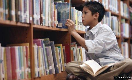 Boy in a library