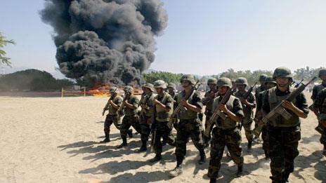 Mexican marines burning cocaine