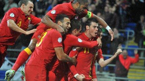 Gareth Bale and Wales team-mates celebrate