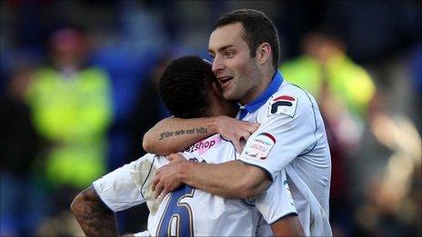 Danny Holmes is congratulated after his winning goal for Tranmere against Yeovil