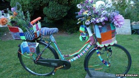 Bicycle covered in knitting