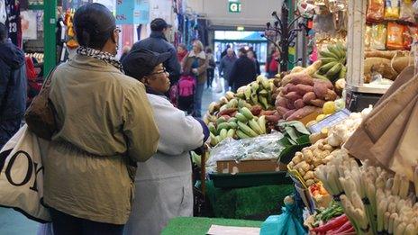 Browsing in Leeds Kirkgate Market