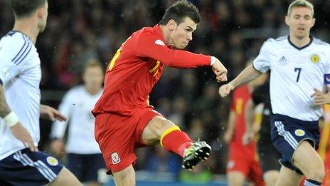 Gareth Bale scoring the winner in the 2-1 victory over Scotland