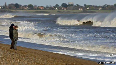 Windy day on Dunwich beach in Suffolk