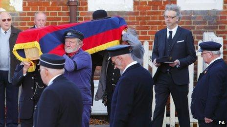 The coffin of Bernard Holden, founder of the Bluebell Railway