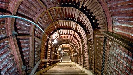 Stairs leading to secret rooms underneath Dover Castle in Kent