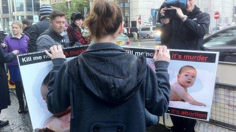 A protester outside the Marie Stopes clinic in Belfast