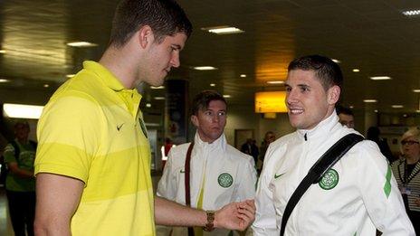 Celtic's Fraser Forster and Gary Hooper