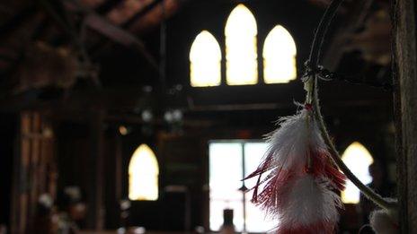 Inside the church at the National Kateri Tekakwitha Shrine in Fonda