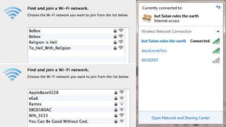 Religious wifi tags: To_Hell_With_Religion, You Can Be Good Without God, Satan rules the earth