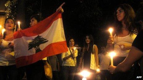 Candle-light vigil in Beirut near car bomb scene (19 October)