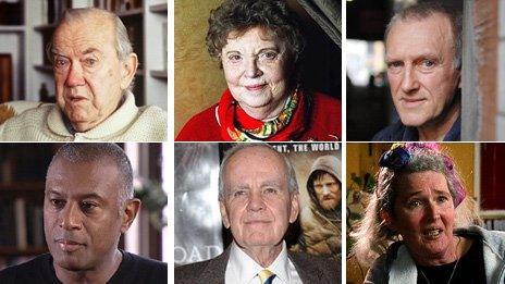 From top left clockwise, Graham Greene, Muriel Spark, James Kelman, Caryl Phillips, Cormac McCarthy and Angela Carter