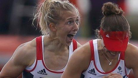 Katherine Copeland (left) wins gold with Sophie Hosking at London 2012