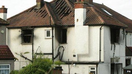 The house damaged by the fire