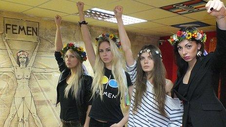 Femen acivists Yana Zhdanova, Oleksandra Shevchenko, Oksana Shachko, Katya Dmytrenko