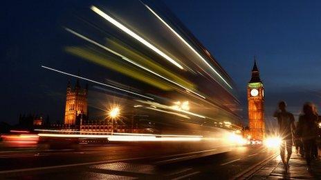 UK Parliament at night