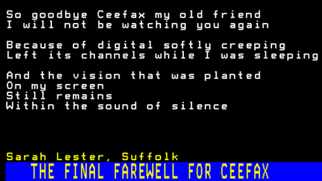 Sarah Lester poem for Ceefax