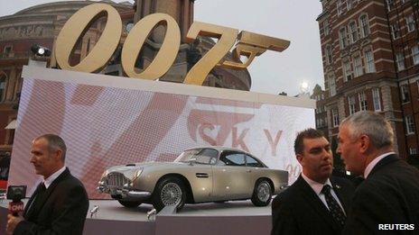 An Aston Martin car is displayed at the royal world premiere of Skyfall at the Royal Albert Hall in London