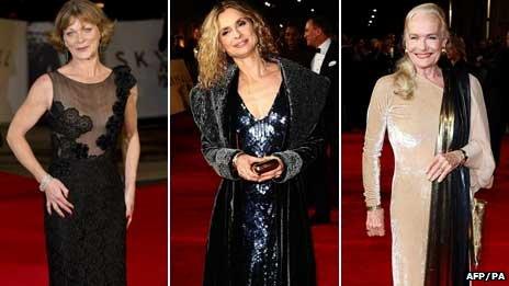 Samantha Bond, Maryam d'Abo and Shirley Eaton at the royal world premiere of Skyfall at the Royal Albert Hall in London