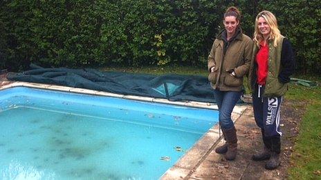 Kelly Ward and friend Becky Trember at the pool in which a pony ended up trapped