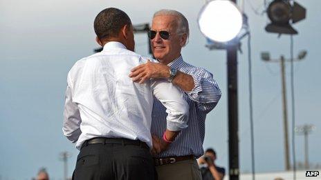 Joe Biden hugs Barack Obama