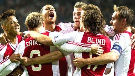 Ajax celebrate beating Manchester City