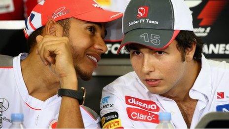 Sergio Perez (right) will replace Lewis Hamilton at McLaren next season