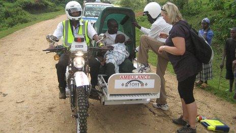 A motorbike ambulance in Mbale, Uganda