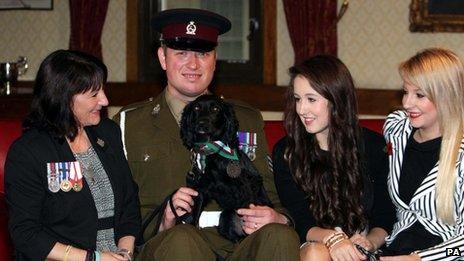 Jane Duffy, Sergeant Matthew Jones, Grace, Nicola Duffy and Laura Tasker