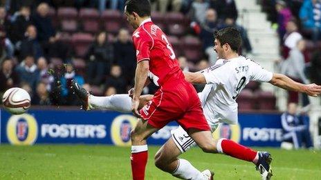 John Sutton fired in a last-gasp equaliser for Hearts against Ross County