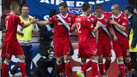 Ross County celebrate levelling at Hearts through Richard Brittain