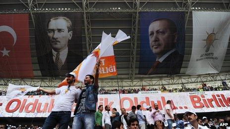 Supporters during AKP rally in Istanbul stadium in May 2012