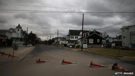 Scattered traffic cones in Cape May, New Jersey. Photo: 30 October 2012