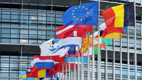 EU states' flags outside European Parliament, Strasbourg