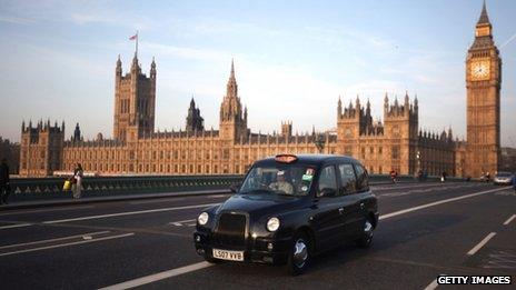 Black cab in front of Westminster