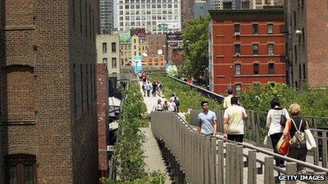 Pedestrians walking on New York's High Line