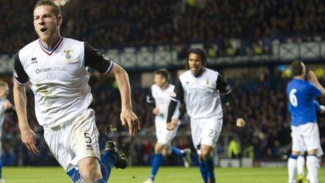 Gary Warren celebrates his goal at Ibrox