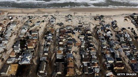 Ruined homes in Seaside Heights, New Jersey, 31 October 2012