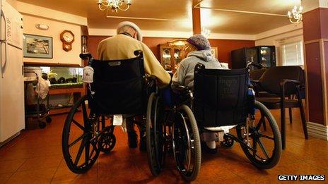 Oldsters in a hospice room