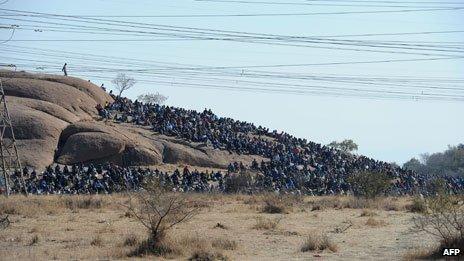 Miners stage a sit-in, Marikana 14 August 2012