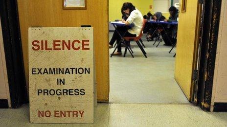 Exam in progress in school hall