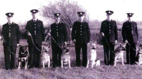 Some of the first police dogs and handlers in the Glamorgan Constabulary