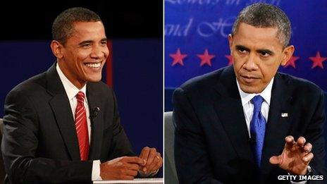 Obama debating in 2008 and then 2012