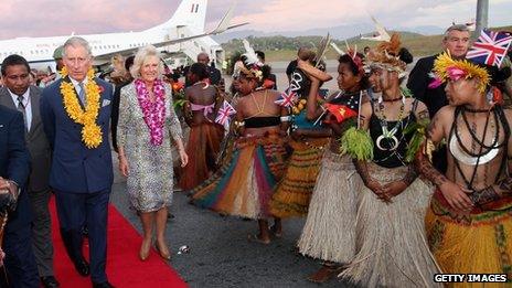 The Prince of Wales and the Duchess of Cornwall arrive into Jacksons International Airport in Port Moresby, Papua New Guinea