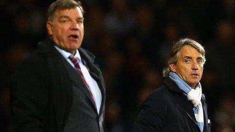 West Ham manager Sam Allardyce (left) and Manchester City boss Roberto Mancini