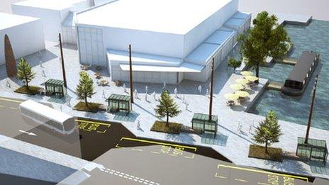 Computer-generated image of the improved Riverhead Square area