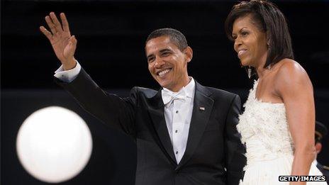 Barack and Michelle Obama at their inauguration ball in January 2009