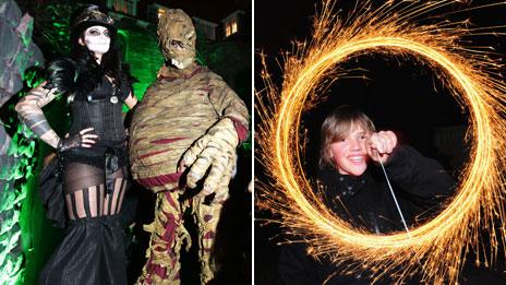 Halloween partygoers and 5 Nov sparkler