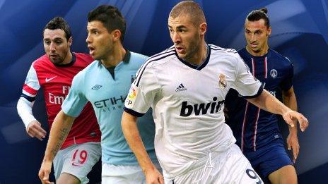 Left to right: Santi Cazorla, Sergio Aguero, Karim Benzema, Zlatan Ibrahimovic