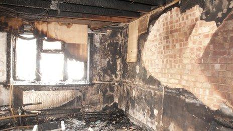 The lounge of the Shakoor family home after the fire